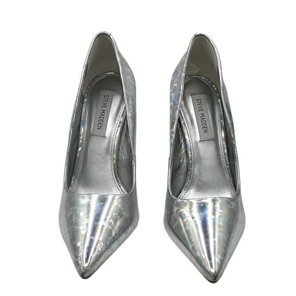 🎉SALE🎉 Steve Madden Vala Iridescent Silver Holographic Heels 8.5 NEW Party - Picture 2 of 10